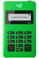 Imagem da maquininha Ton T1, ideal para pequenos negócios, compacta e leve, funcionando com conexão via celular. Uma opção acessível para começar a aceitar pagamentos com a segurança e praticidade da Ton.